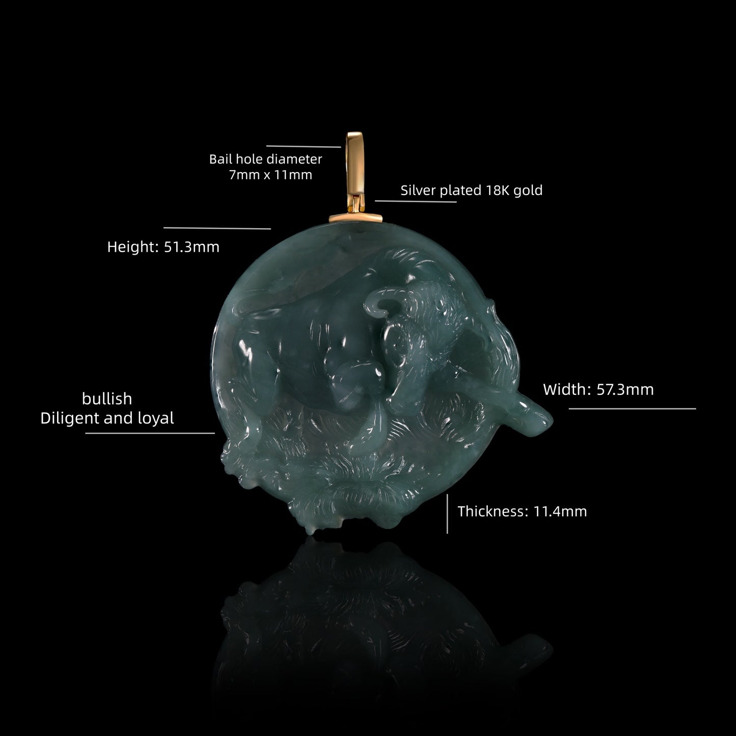 The Bullish Diligent and loyal Jadeite 100% Natural Burma Jade Jadeite With Certificated (S925 Silver Buckle)