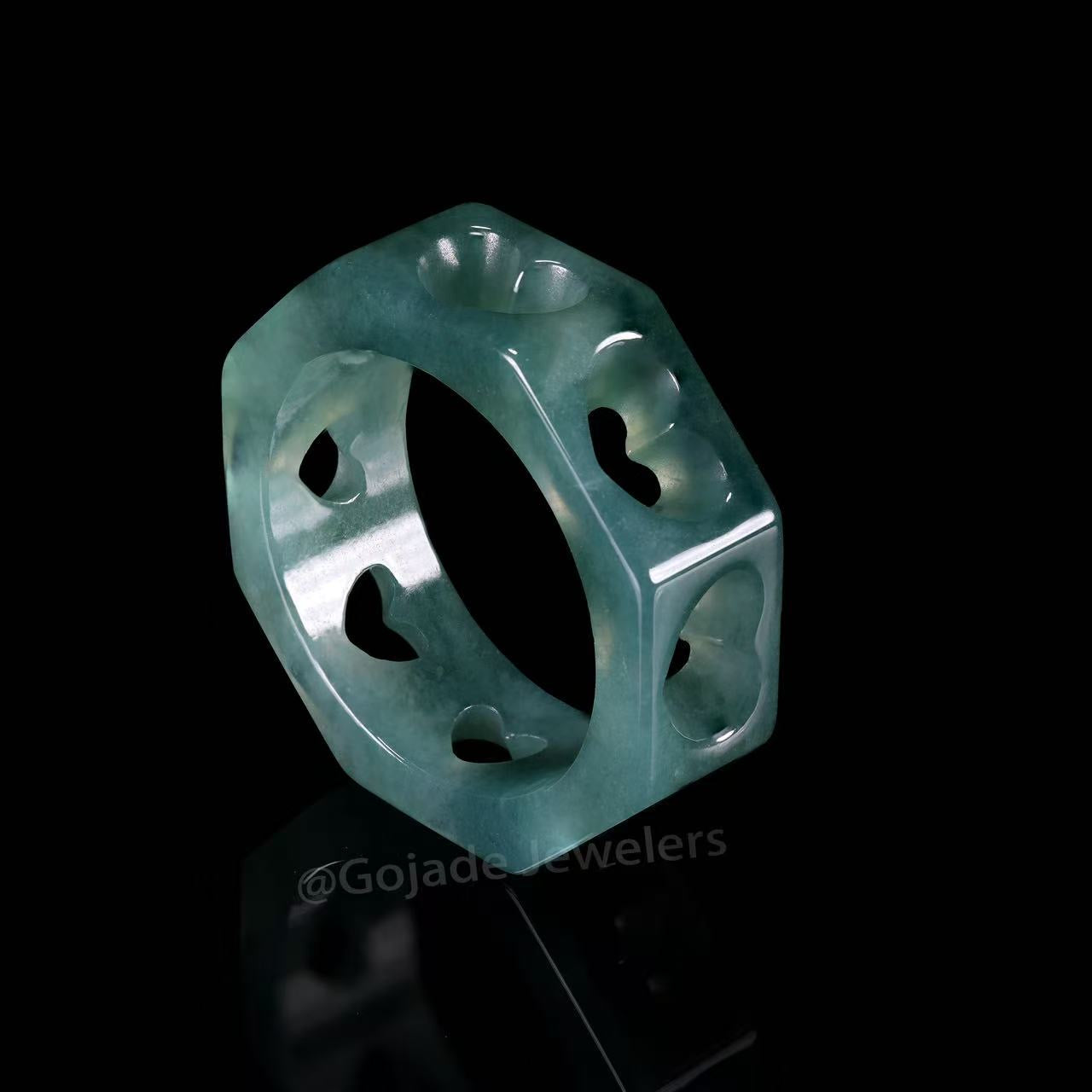 Certified Icy Blue Heart Ring Burma 100% Natural A JADE Jadeite Circle RING 心心戒指 US