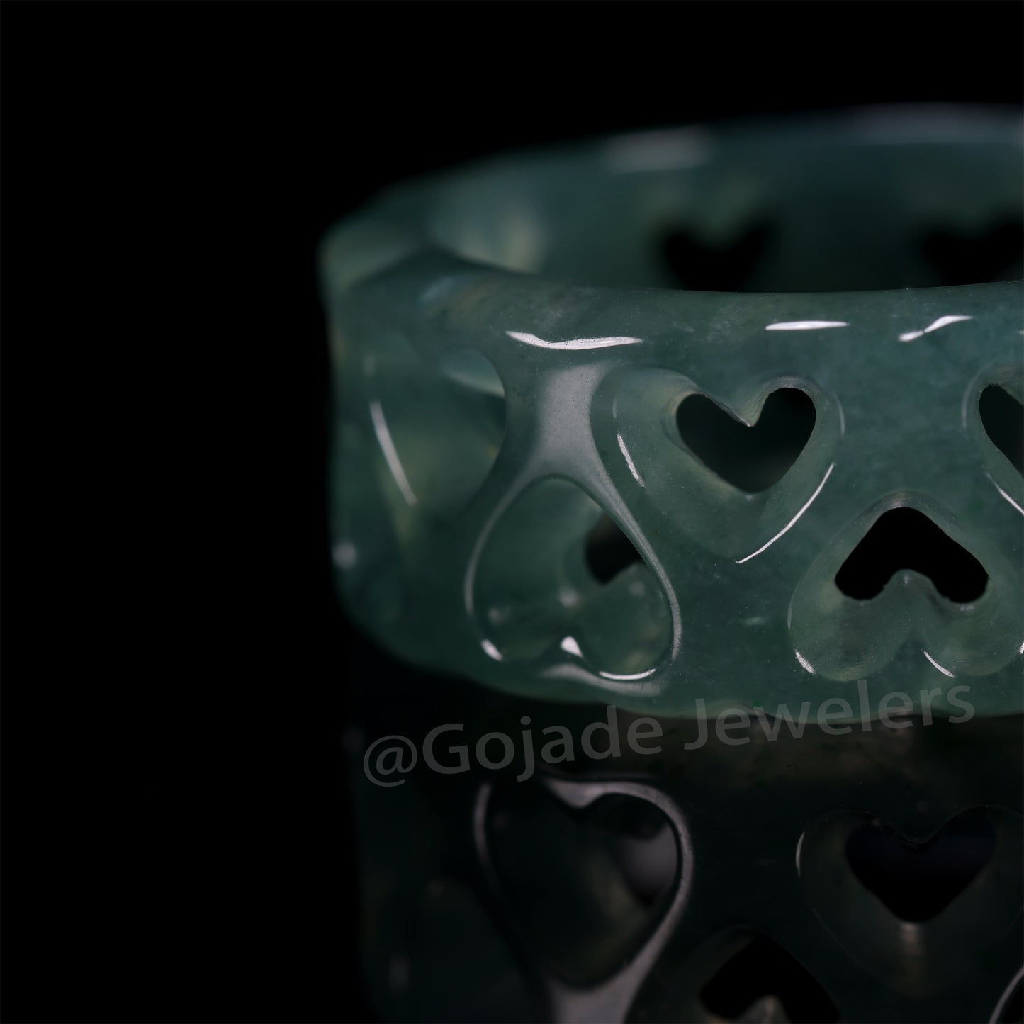 Certified Icy Blue Heart Ring Burma 100% Natural A JADE Jadeite Circle RING 心心戒指 US