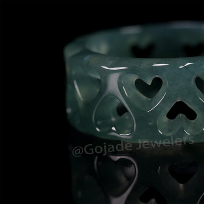 Certified Icy Blue Heart Ring Burma 100% Natural A JADE Jadeite Circle RING 心心戒指 US