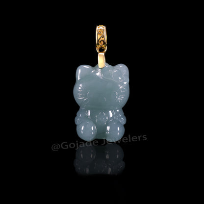 The Kitty Cat Jadeite 100% Natural Burma Jade Jadeite With Certificated (S925 Silver Buckle)