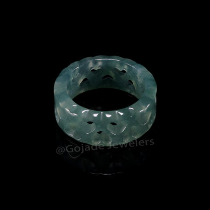 Certified Icy Blue Heart Ring Burma 100% Natural A JADE Jadeite Circle RING 心心戒指 US