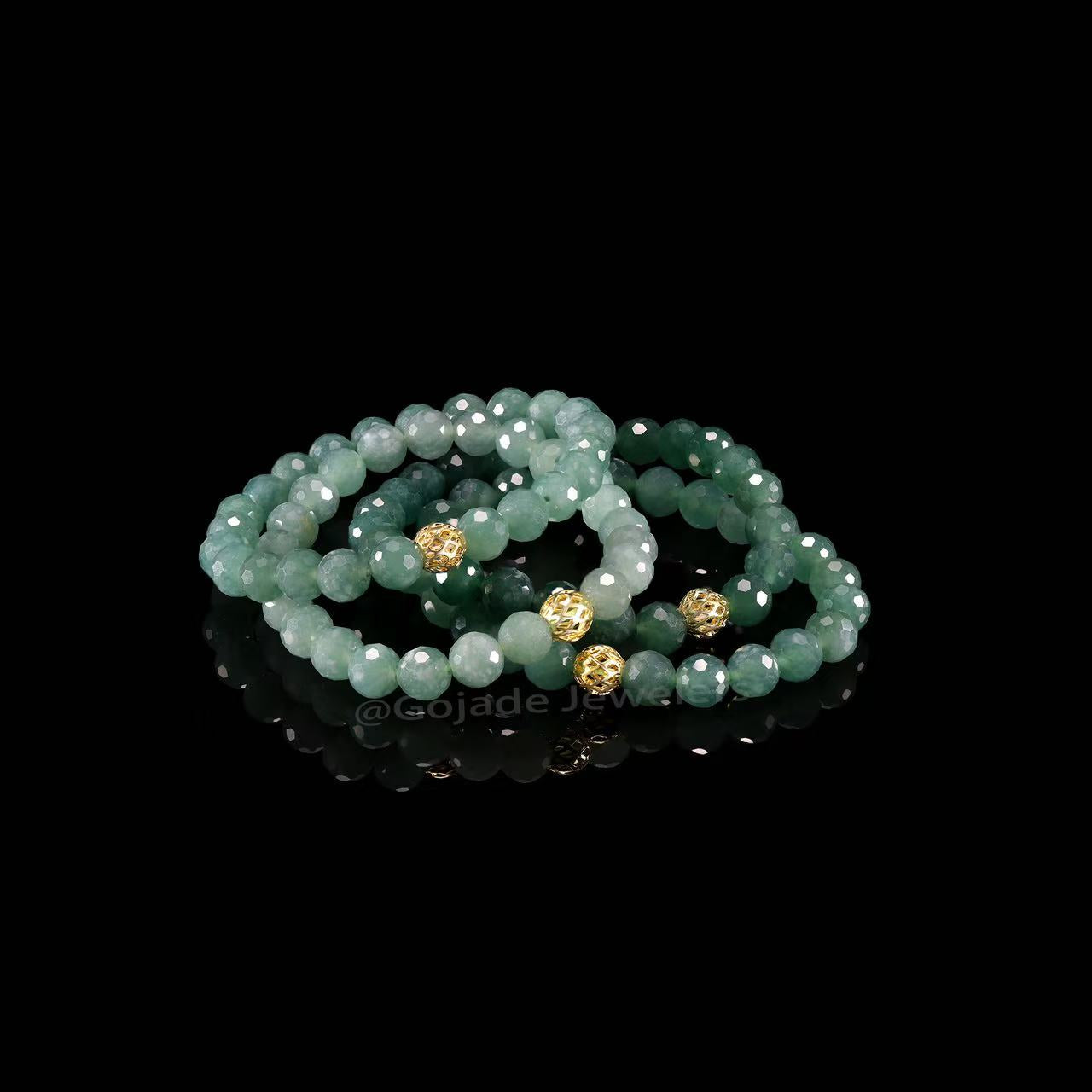 The 100% Natural Blue Diamond Cut Bead Jade Jadeite Bracelet b23