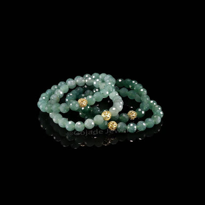 The 100% Natural Blue Diamond Cut Bead Jade Jadeite Bracelet b23