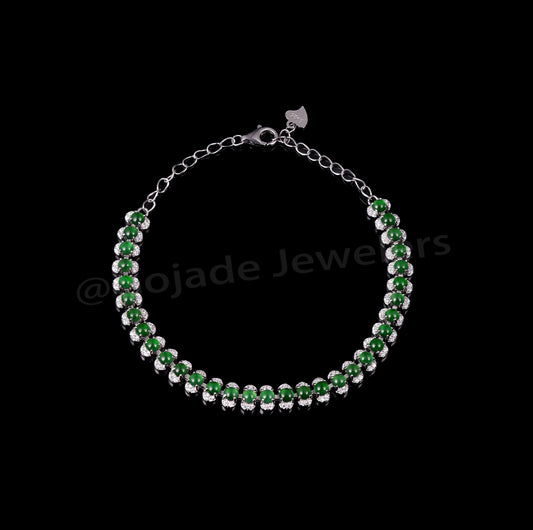 The Green jadeiet Bracelet S925 Silver With Burma Natural jade with Certificate
