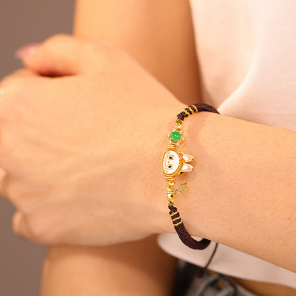 S925 Silver labubu with Natural jade hand woven rope（Adjustable length）