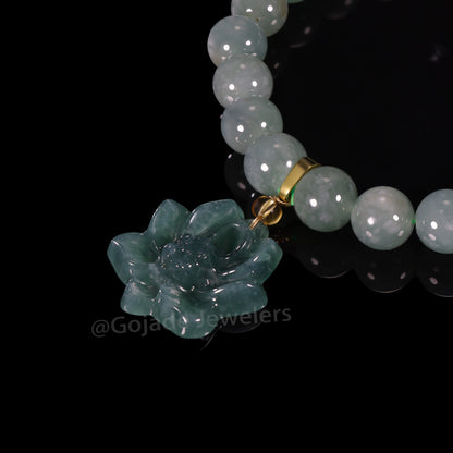The Lotus Bead Bracelet 100% Natural Jade Jadeite With Certificated