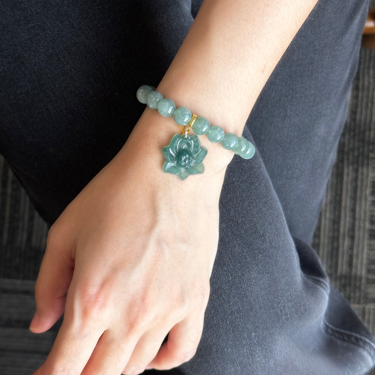 The Lotus Bead Bracelet 100% Natural Jade Jadeite With Certificated
