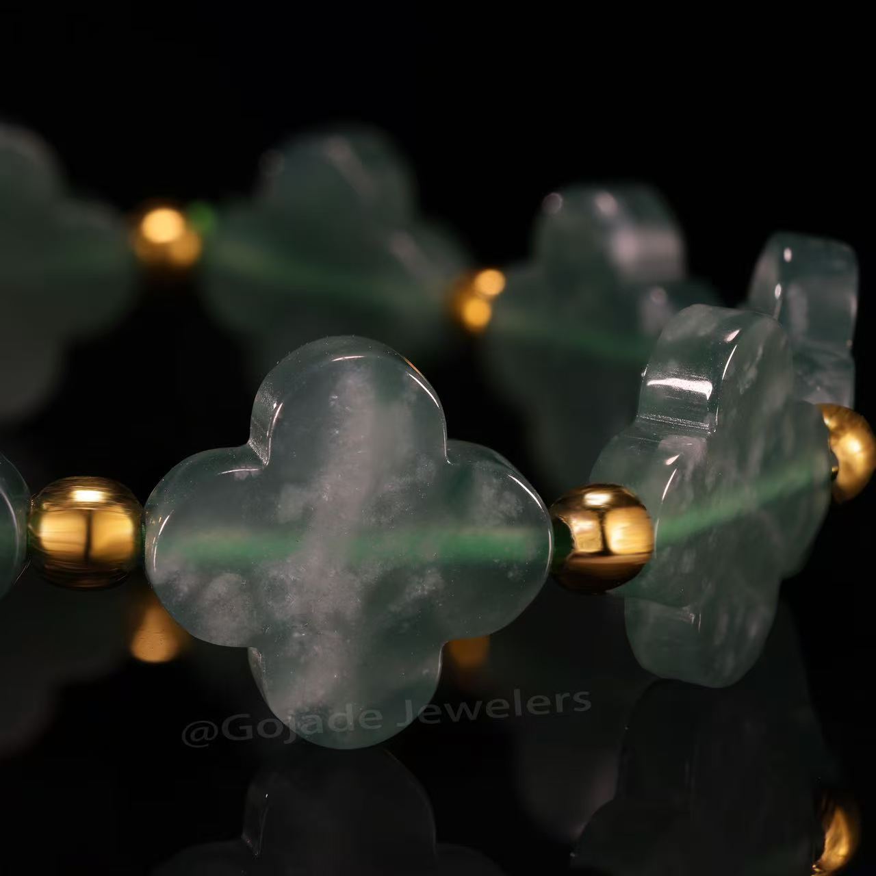 The Lucky clover Bead Bracelet 100% Natural Jade Jadeite With Certificated