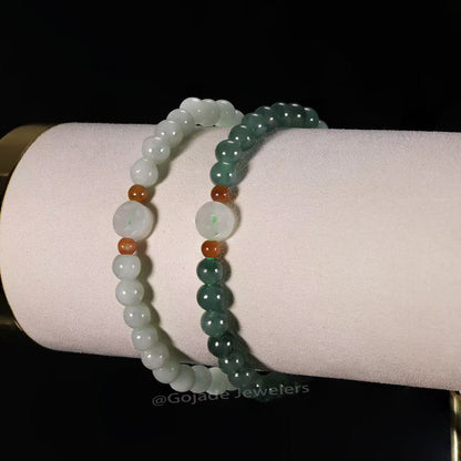 The Money Coin Bead Bracelet 100% Natural Jade Jadeite With Certificated