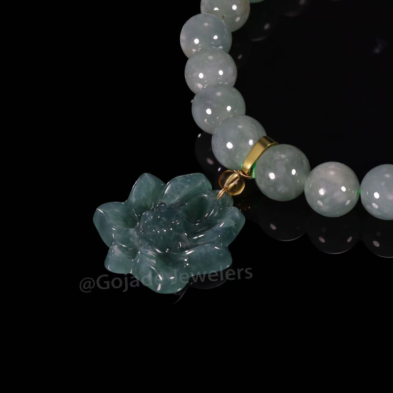The Lotus Flower Bead Bracelet 100% Natural Jade Jadeite With Certificated