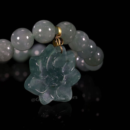 The Lotus Flower Bead Bracelet 100% Natural Jade Jadeite With Certificated