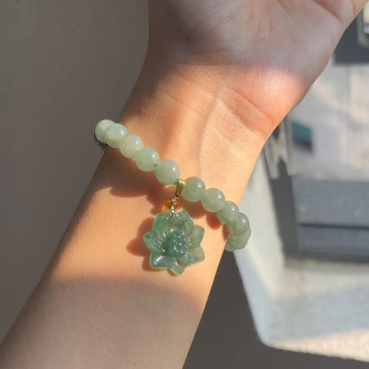 The Lotus Flower Bead Bracelet 100% Natural Jade Jadeite With Certificated
