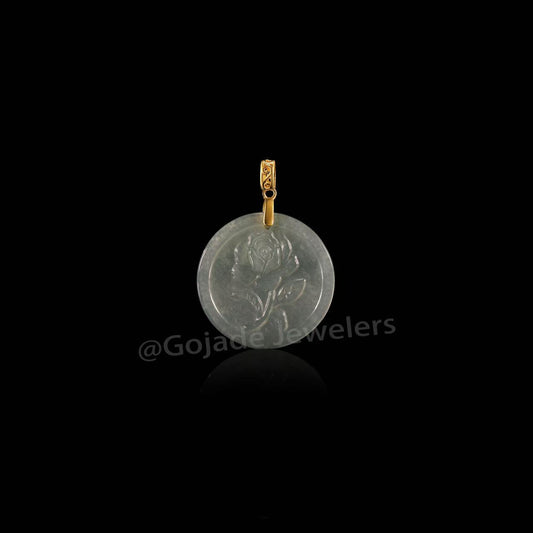 The Rose Flower Pendant Jadeite 100% Natural Burma Jade Jadeite With Certificated (S925 Silver Buckle)