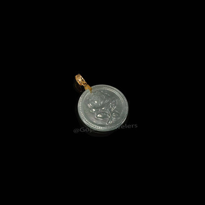 The Rose Flower Pendant Jadeite 100% Natural Burma Jade Jadeite With Certificated (S925 Silver Buckle)