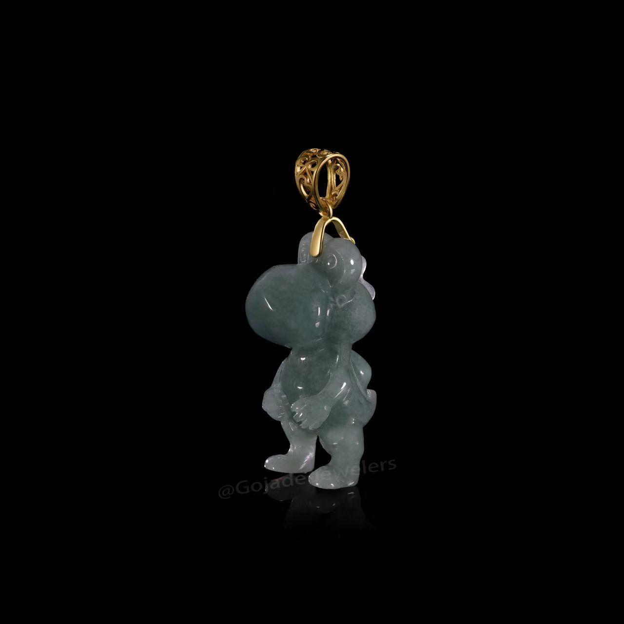 The Cartoon Dinosaur Pendant Jadeite 100% Natural Burma Jade Jadeite With Certificated (S925 Silver Buckle)