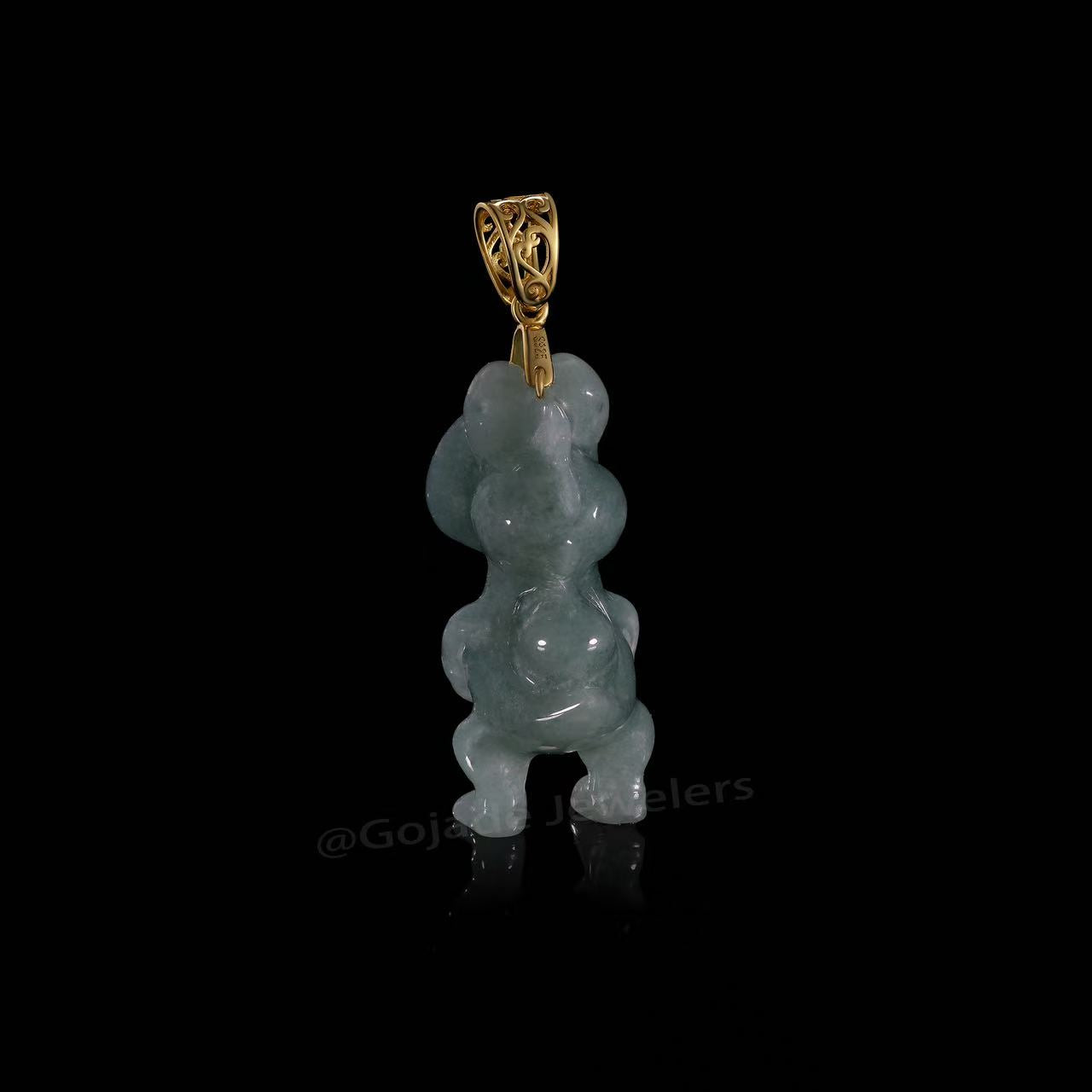The Cartoon Dinosaur Pendant Jadeite 100% Natural Burma Jade Jadeite With Certificated (S925 Silver Buckle)