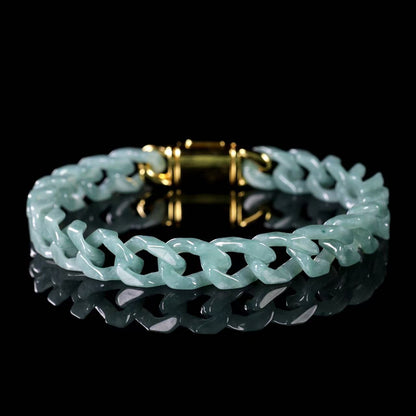 Cuban Style Bracelet 100% Nature Great A Jadeite（Complete carving without splicing）S925 Silver Buckle Gold
