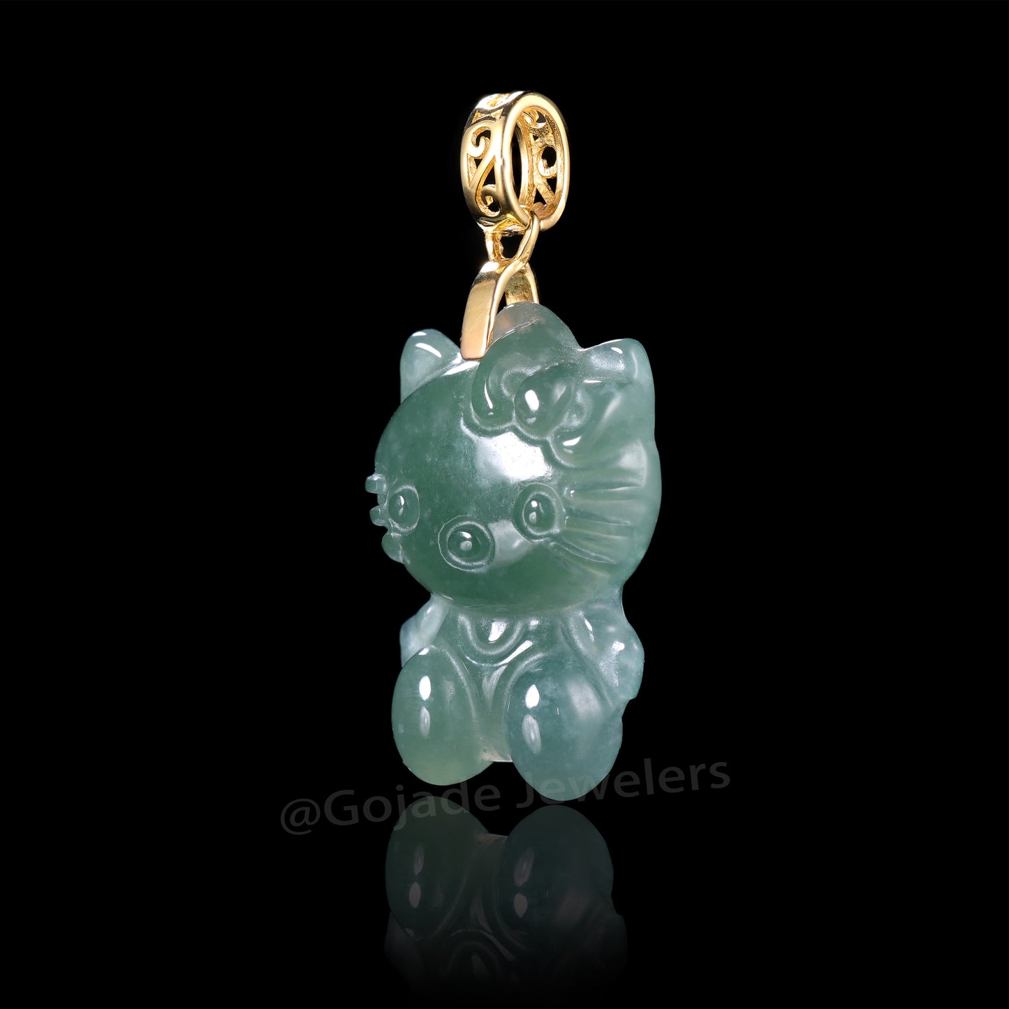 The Kitty CAT Jadeite 100% Natural Burma Jade Jadeite With Certificated (S925 Silver Buckle) a40