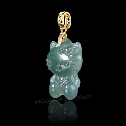 The Kitty CAT Jadeite 100% Natural Burma Jade Jadeite With Certificated (S925 Silver Buckle) a40