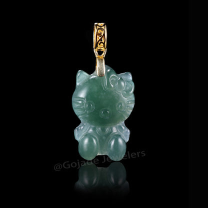 The Kitty CAT Jadeite 100% Natural Burma Jade Jadeite With Certificated (S925 Silver Buckle) a40