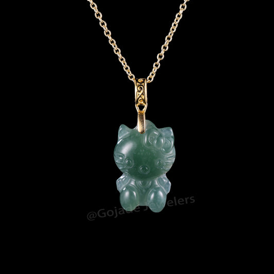 The Kitty CAT Jadeite 100% Natural Burma Jade Jadeite With Certificated (S925 Silver Buckle) a40