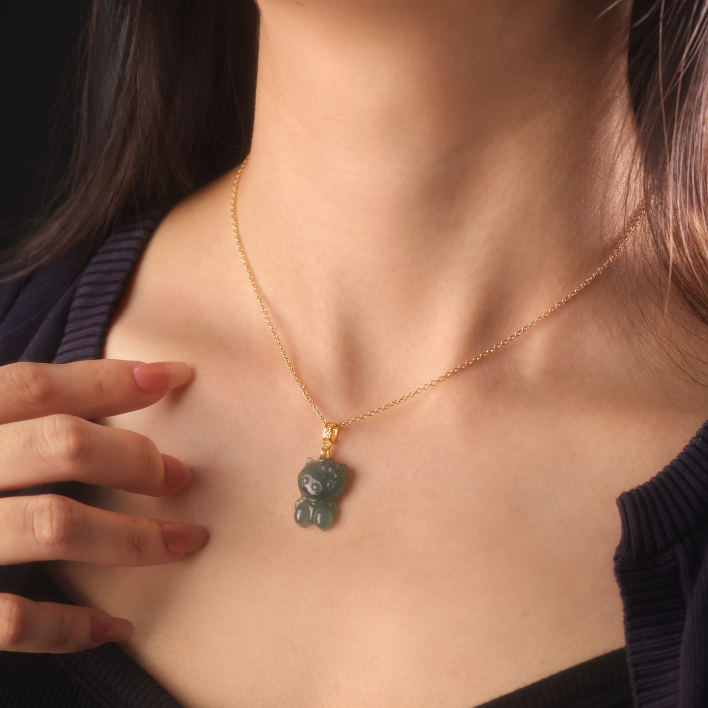 The Kitty CAT Jadeite 100% Natural Burma Jade Jadeite With Certificated (S925 Silver Buckle) a40