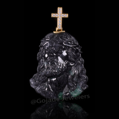 The Jesus Cross Jadeite 100% Natural Burma Jade Jadeite With Certificated (S925 Silver Buckle 18K Gold Plated) a59