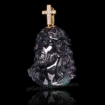 The Jesus Cross Jadeite 100% Natural Burma Jade Jadeite With Certificated (S925 Silver Buckle 18K Gold Plated) a59