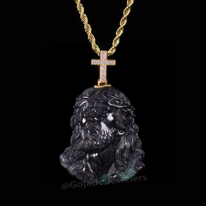 The Jesus Cross Jadeite 100% Natural Burma Jade Jadeite With Certificated (S925 Silver Buckle 18K Gold Plated) a59