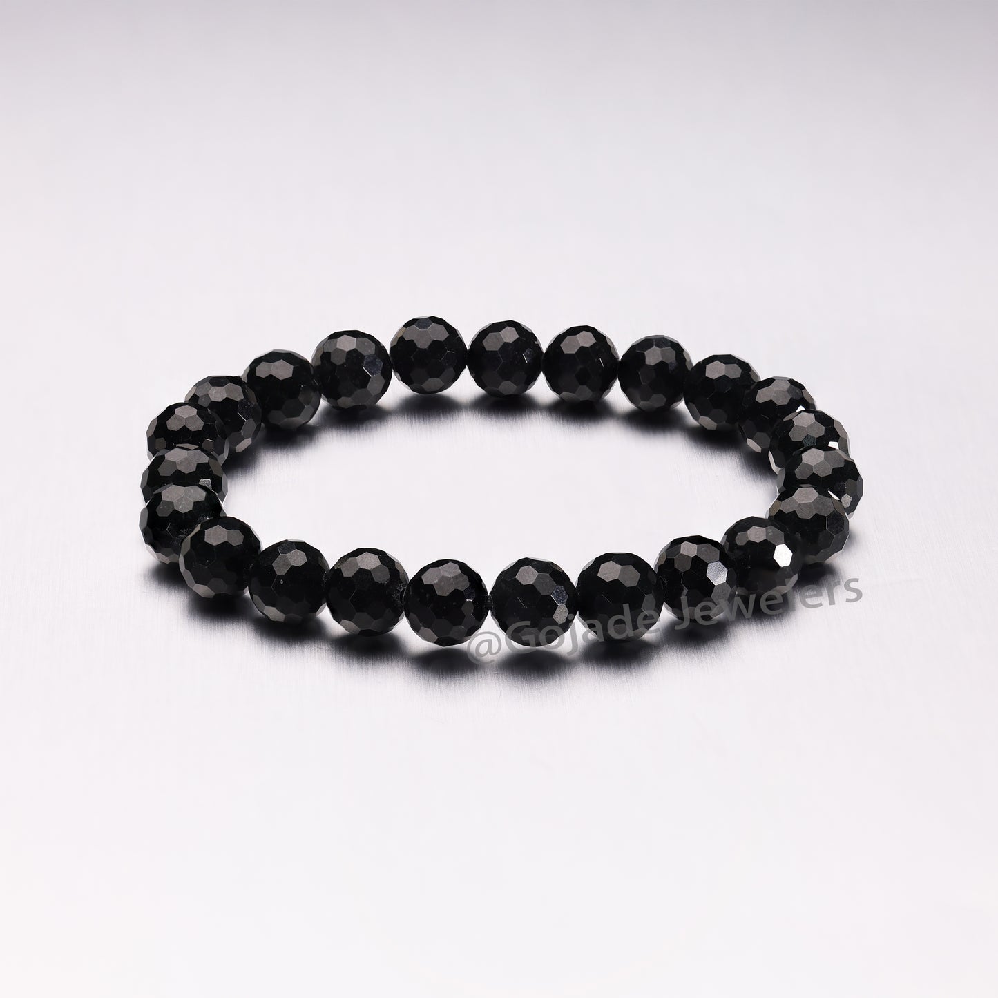 The 100% Natural Black Diamond Cut Bead Jade Jadeite Bracelet b17