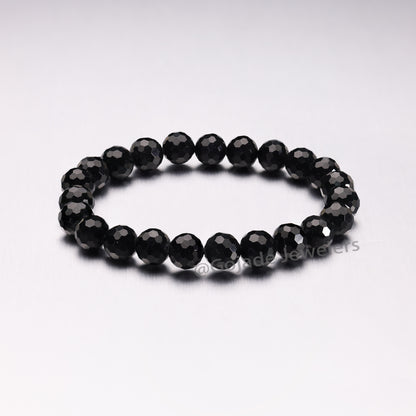 The 100% Natural Black Diamond Cut Bead Jade Jadeite Bracelet b17