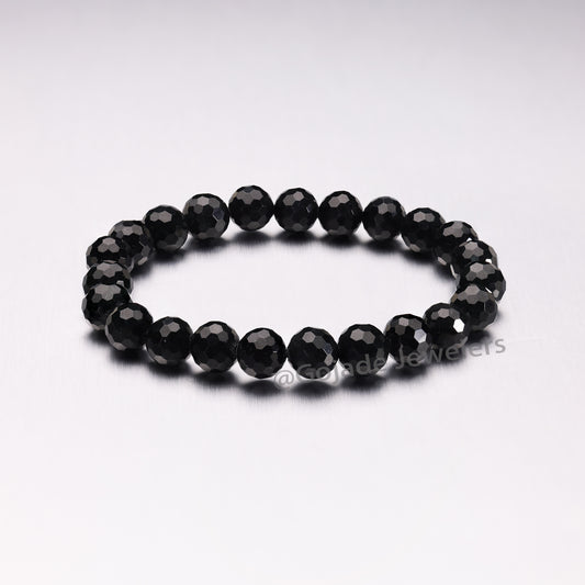 The 100% Natural Black Diamond Cut Bead Jade Jadeite Bracelet b17