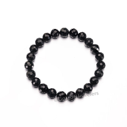 The 100% Natural Black Diamond Cut Bead Jade Jadeite Bracelet b17