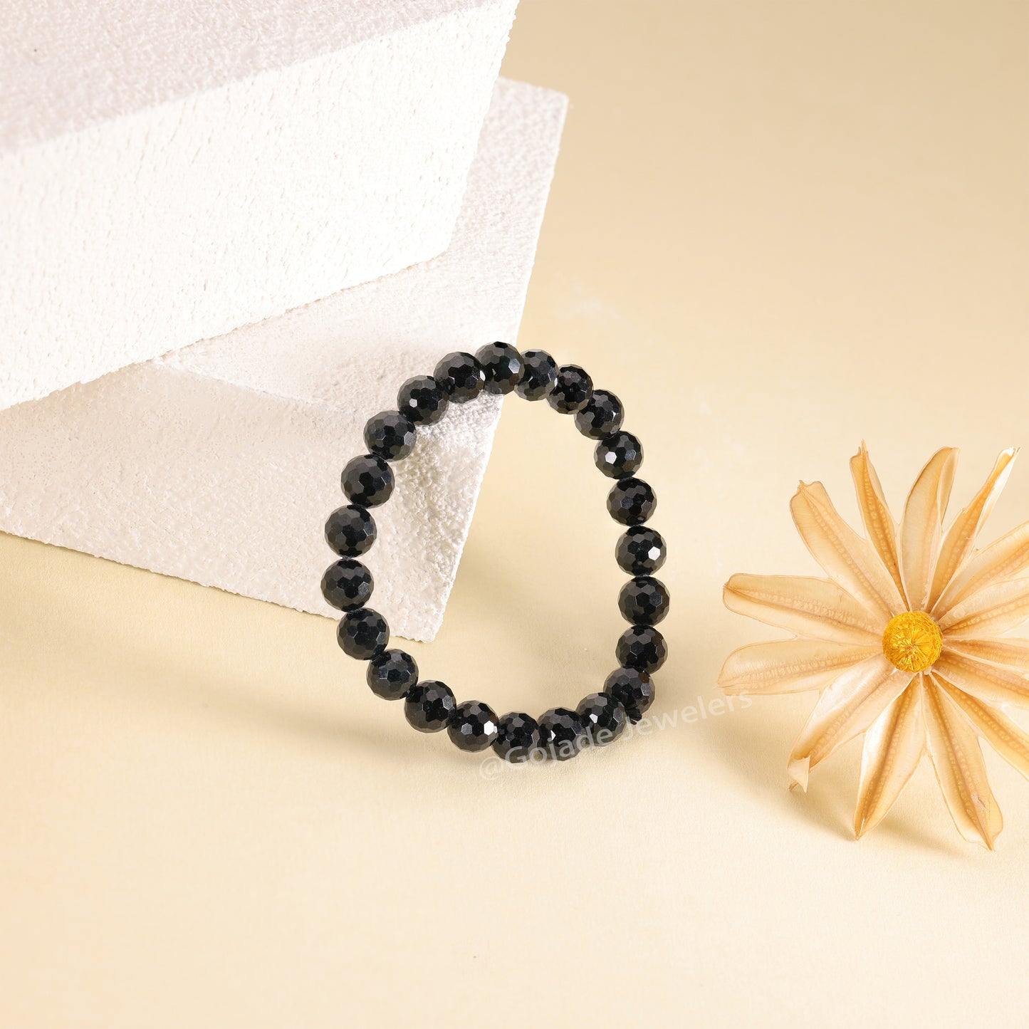 The 100% Natural Black Diamond Cut Bead Jade Jadeite Bracelet b17