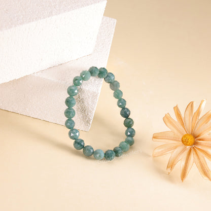 The 100% Natural Blue Diamond Cut Bead Jade Jadeite Bracelet b23