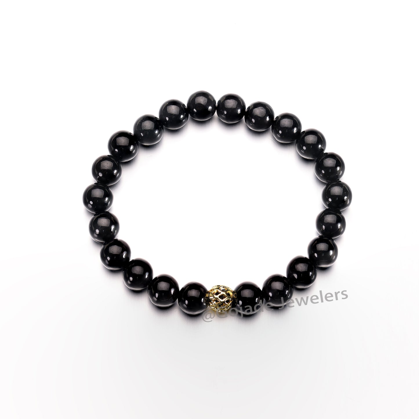 The 100% Natural Black Bead Jade Jadeite Bracelet (Gold-Plated) b26