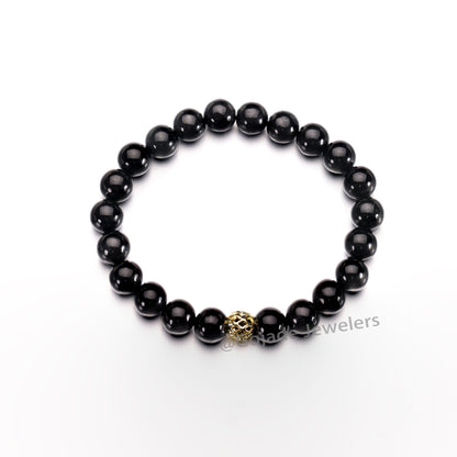 The 100% Natural Black Bead Jade Jadeite Bracelet (Gold-Plated) b26