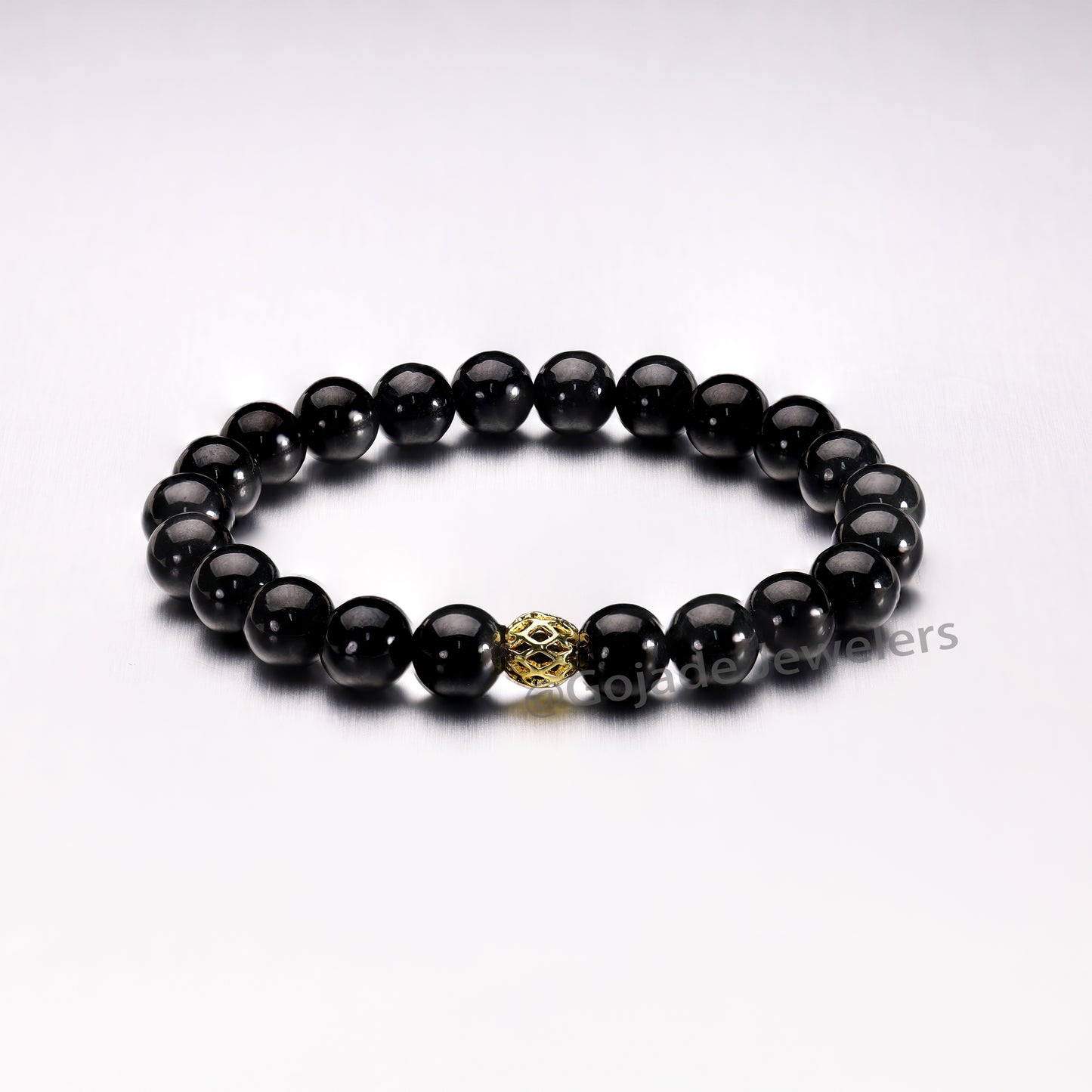 The 100% Natural Black Bead Jade Jadeite Bracelet (Gold-Plated) b26