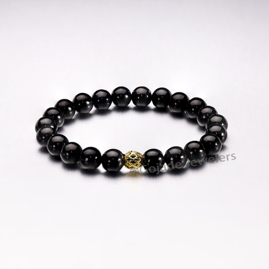 The 100% Natural Black Bead Jade Jadeite Bracelet (Gold-Plated) b26