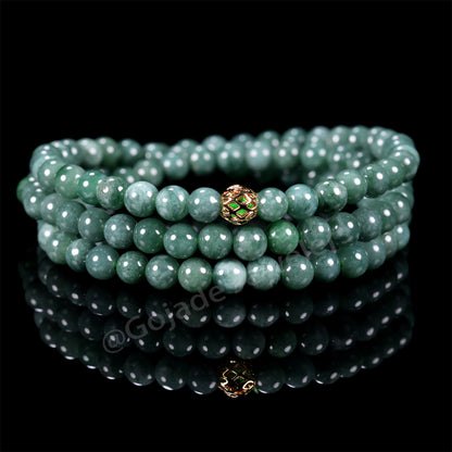 The 100% Natural Blue Bead Jade Jadeite Necklace (Gold-Plated) b1