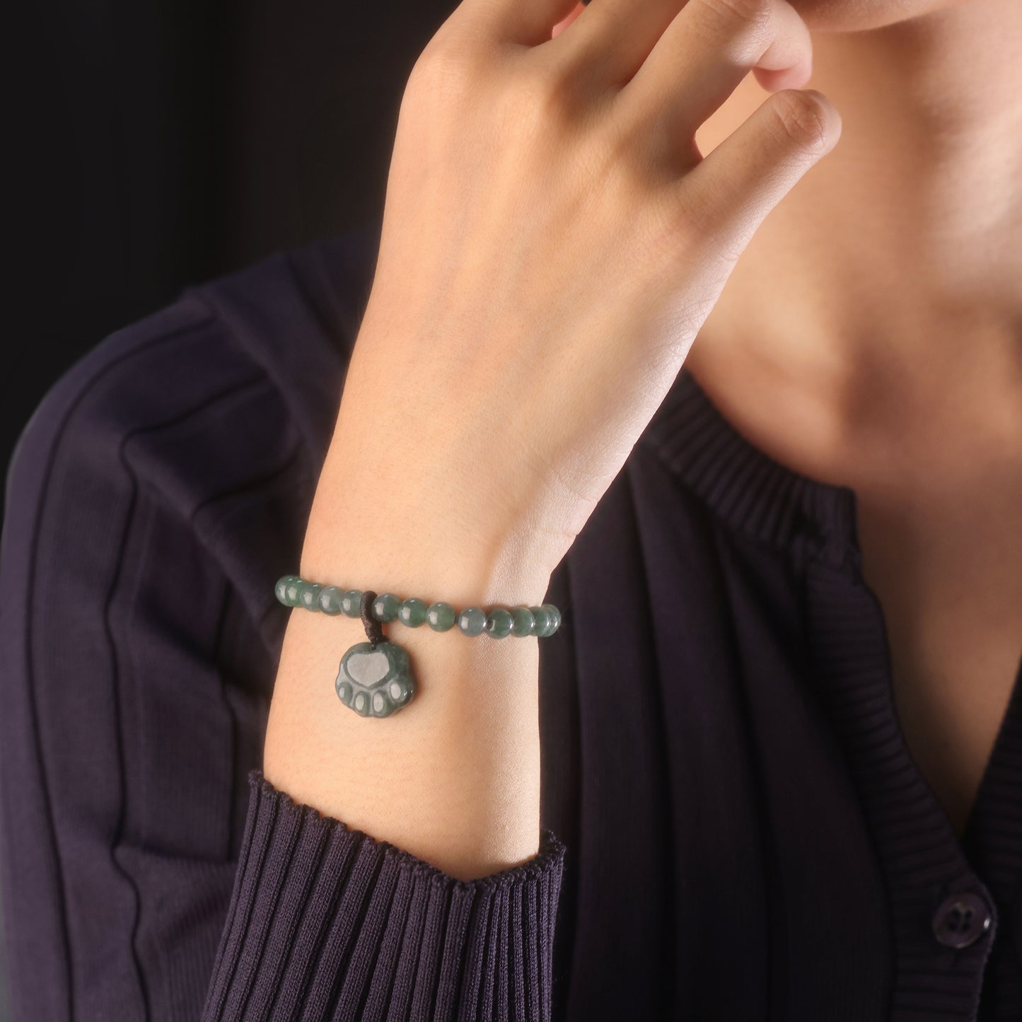 Bear Hand Bracelet 100% Natural Burma Jade Jadeite With Certificated