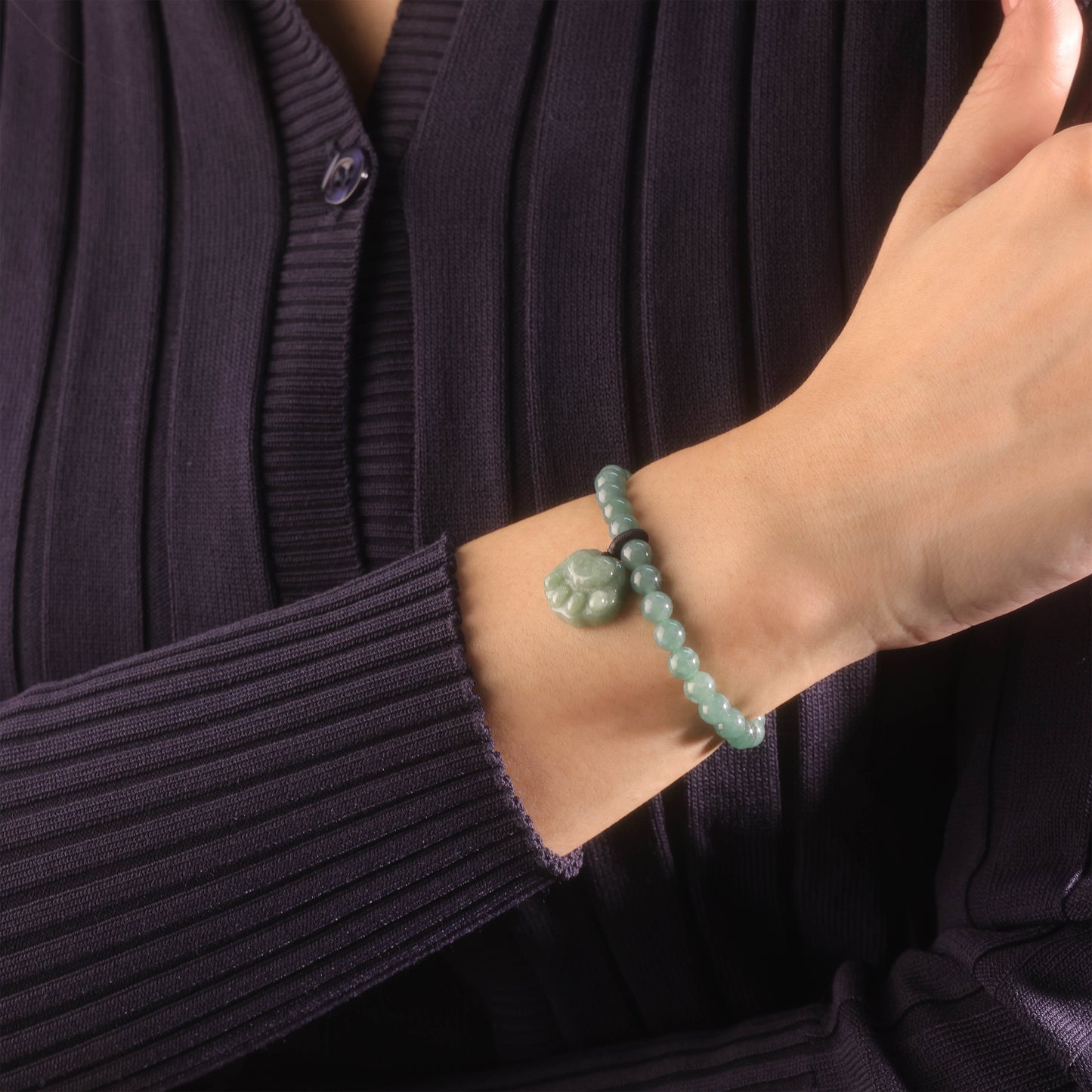 Bear Hand Bracelet 100% Natural Burma Jade Jadeite With Certificated