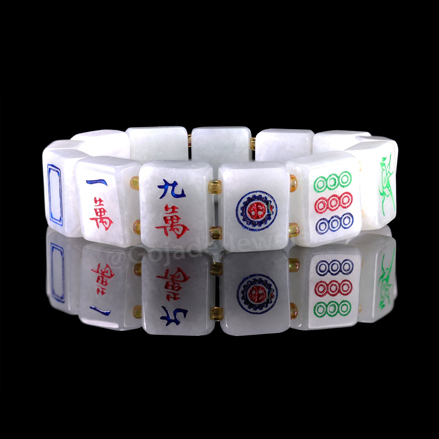 Majiang (Mahjong) 13幺 Bracelet 100% Natural Burma Jade Jadeite With Certificated b87