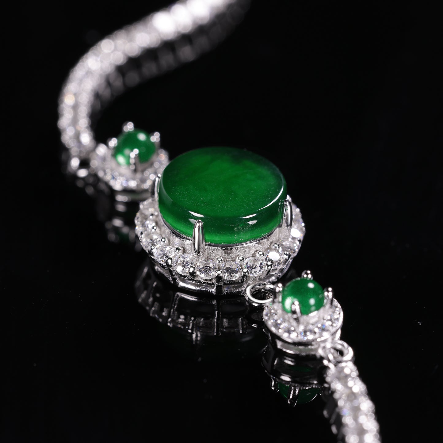 The Bracelet S925 Silver With Burma Natural jade (Cricle Button Style)