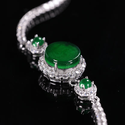 The Bracelet S925 Silver With Burma Natural jade (Cricle Button Style)