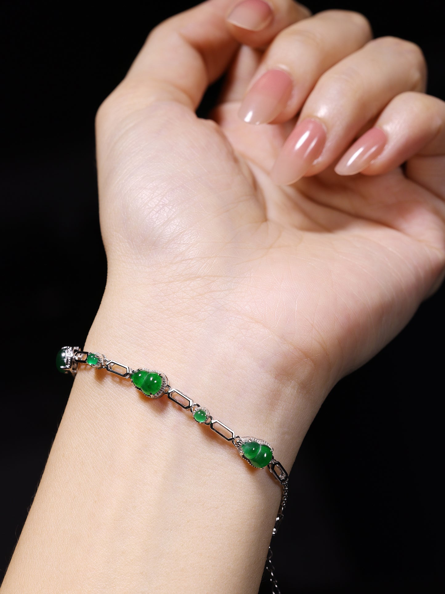 The Bracelet S925 Silver With Burma Natural jade (Calabash Style)