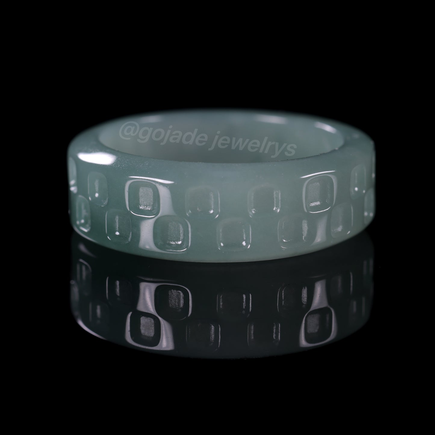 Certified Icy Blue Grid Burma 100% Natural A JADE Jadeite Circle RING 戒指 100004