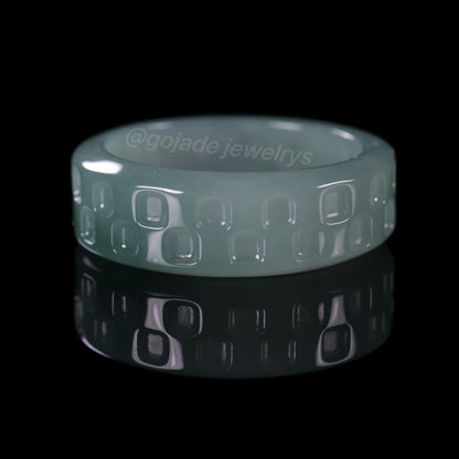 Certified Icy Blue Grid Burma 100% Natural A JADE Jadeite Circle RING 戒指 100004