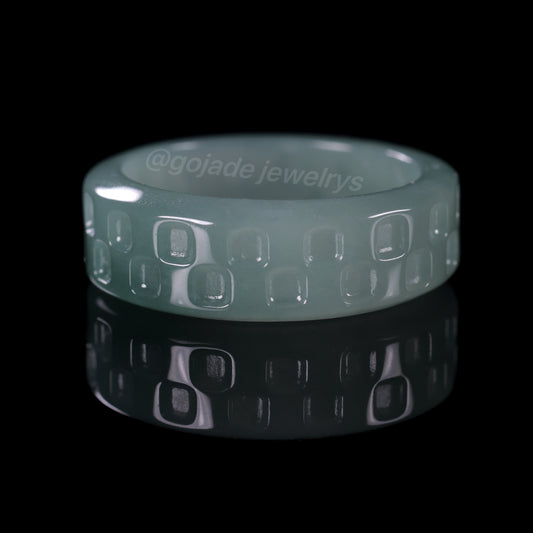 Certified Icy Blue Grid Burma 100% Natural A JADE Jadeite Circle RING 戒指 100004